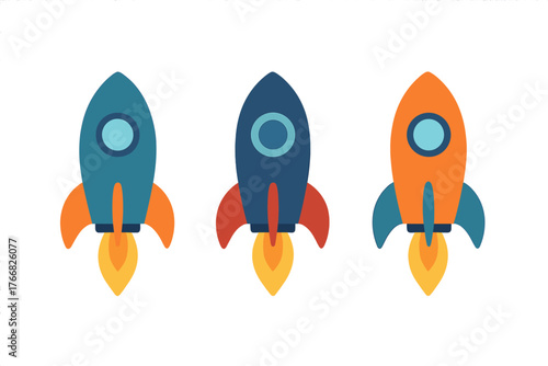 Colorful flying rockets symbolizing business launch and rapid growth