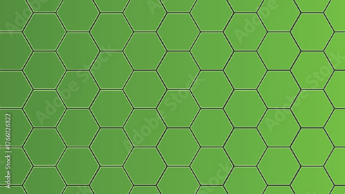 Dark green hexagonal honeycomb pattern background with gradient tones. Perfect for technology, science, gaming, and futuristic digital design projects needing a sleek geometric aesthetic.
