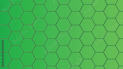 Dark green hexagonal honeycomb pattern background with gradient tones. Perfect for technology, science, gaming, and futuristic digital design projects needing a sleek geometric aesthetic.