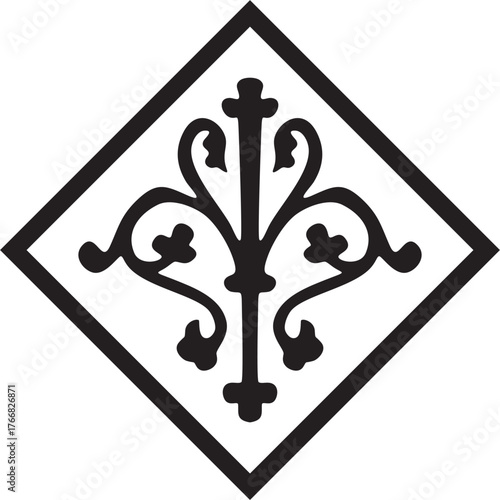 Vector black monochrome ancient Roman ornament elements. Classic European parts of patterns. Lilies and crowns