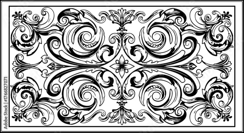 Elegant ornamental flourish design with intricate scrolling motifs evoking classic baroque and rococo artistic styles for luxurious decor and branding