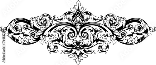 Elegant black baroque flourish adds ornate vintage detail to designs, perfect for invitations, borders, and decorative accents.