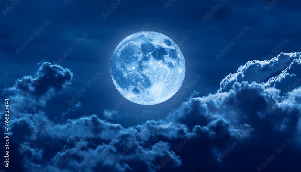Fototapeta premium a mesmerizing blue moon shines brightly amidst dramatic clouds creating a captivating night sky scene