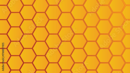 4K Ultra HD Yellow orange honeycomb hexagonal background with repeated pattern. Yellow tech geometric background. Hexagonal background. Bee and bee hive honeycomb texture.