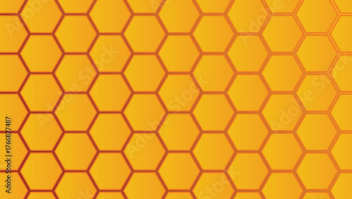 4K Ultra HD Yellow orange honeycomb hexagonal background with repeated pattern. Yellow tech geometric background. Hexagonal background. Bee and bee hive honeycomb texture.