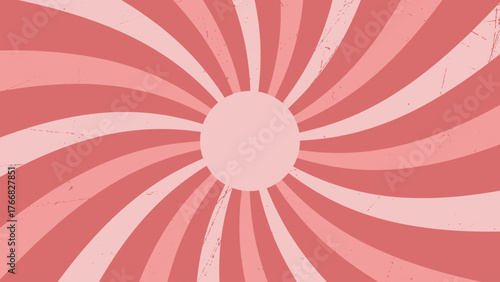 Red and pink spiral sunburst background with vintage twist effect. Perfect for retro designs, candy-themed graphics, pop art posters, and vibrant abstract backdrops for creative projects.