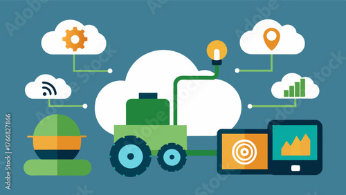A cloudbased platform that tracks the maintenance needs of each farm equipment providing timely reminders and preventing costly breakdowns.. Vector illustration