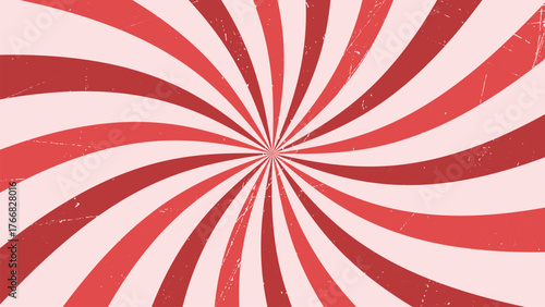 Red and pink spiral sunburst background with vintage twist effect. Perfect for retro designs, candy-themed graphics, pop art posters, and vibrant abstract backdrops for creative projects.