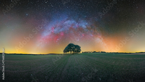 Foto Scenic View of Winter Milky Way Above a Solitary Tree in Meadow