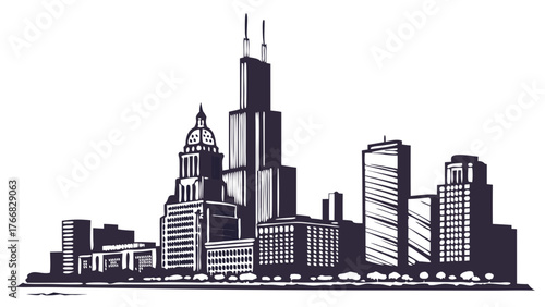 Tampa skyline vector in black and white, resembling chicagos iconic cityscape. Perfect for travel brochures, city guides, and urbanthemed designs.