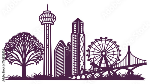 Dallas skyline vector ideal for travel brochures, city guides, website banners, and promotional materials showcasing the city of dallas, texas.