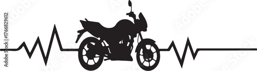 Black motorcycle silhouette integrated with heartbeat line