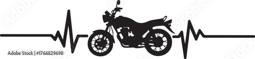 Black motorcycle silhouette integrated with heartbeat line graphic