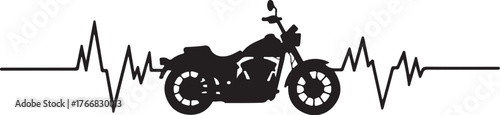 Black motorcycle silhouette on electrocardiogram line