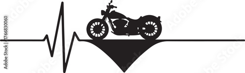 Black motorcycle silhouette on heartbeat line electrocardiogram