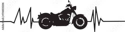 Black motorcycle silhouette on heartbeat line electrocardiogram