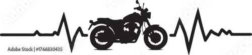 Black motorcycle silhouette on heartbeat line pulse