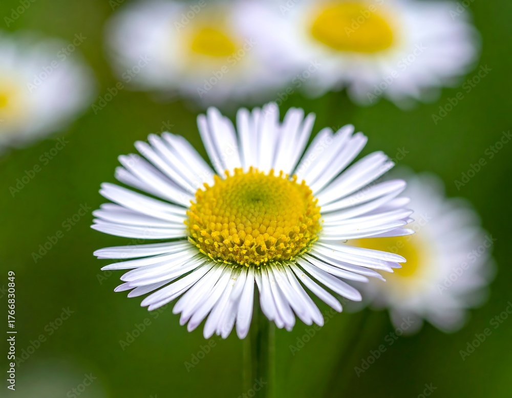 Obraz premium Close-up of delicate white daisies with yellow centers and blurred background
