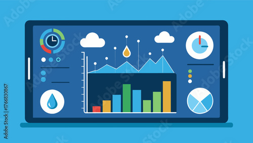 A dashboard display showing realtime data on water usage including graphs and charts for easy analysis and decisionmaking.. Vector illustration