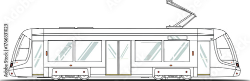 Vector art of modern tram vector illustration on gray background, public transport