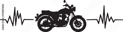Black motorcycle silhouette with heartbeat line graphic