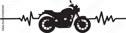 Black motorcycle silhouette with heartbeat line graphic