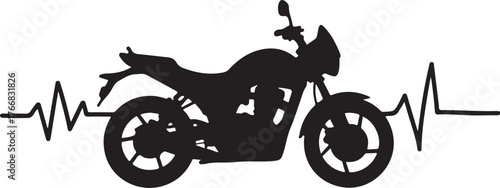 Black motorcycle silhouette with heartbeat line motorbike