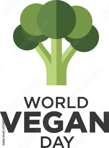 Vector art of world vegan day with a broccoli illustration on a light beige background