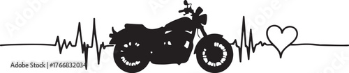 Black silhouette motorcycle heartbeat line art electrocardiogram