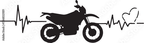 Black silhouette of a dirt bike integrated with a heartbeat line and heart