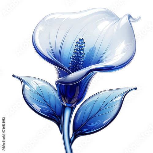 Elegant blue glass calla lily flower isolated on transparent background
