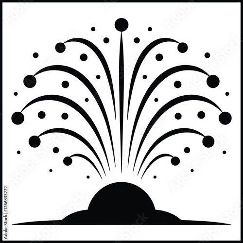 Minimal Black Silhouette of Ground Firework and Infinity Pool Horizon