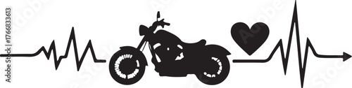 Black silhouette of a motorcycle and heart on a heartbeat line