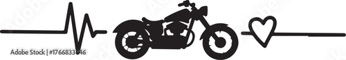 Black silhouette of a motorcycle in a heartbeat line with a heart