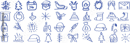 Hand drawn chalk style icons for winter holidays, parties, and celebrations. Perfect for posters and invitations.