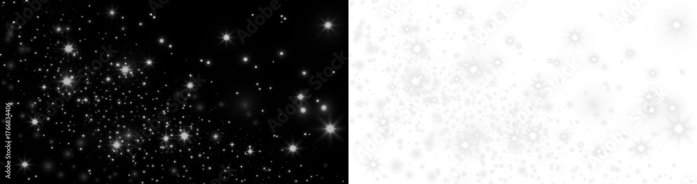 Fototapeta premium Sparkling star overlay on contrasting black and white backgrounds, creating a magical atmosphere for creative projects and enhancing visual storytelling with unique effects