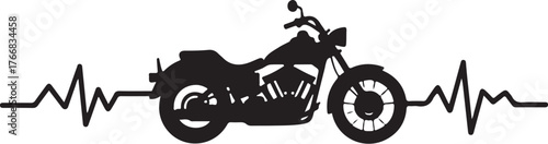 Black silhouette of a motorcycle with a heartbeat line