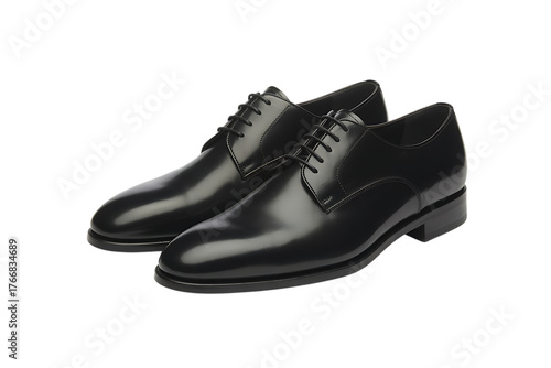 Elegant black leather dress shoes on a clean white background, perfect for formal occasions.