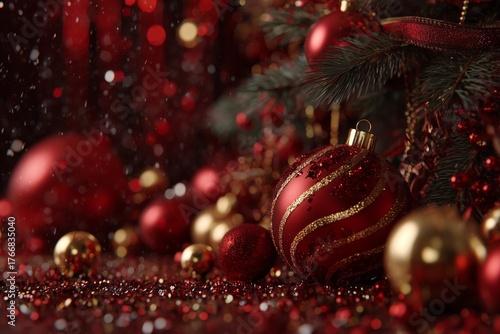 Luxurious Red and Gold Christmas Tree with Festive Decorations