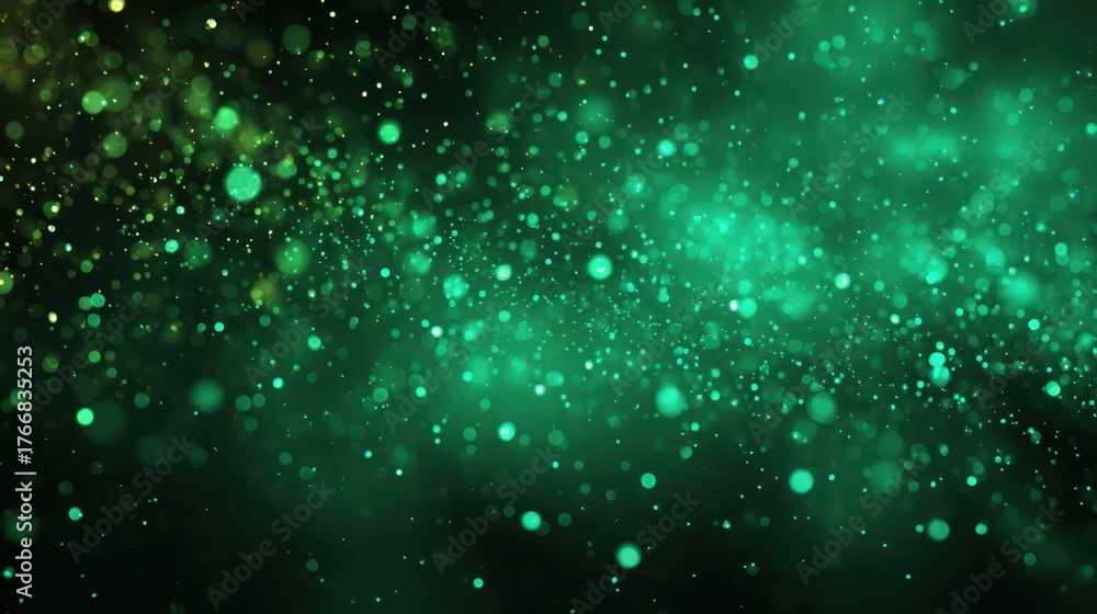 Obraz premium Beautiful green particles shimmering in the dark, creating a magical and enchanting atmosphere for events and celebrations