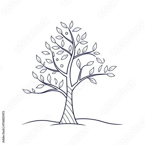 Professional Minimalist Continuous Line Art Christmas Tree And Ornaments Set Vector Illustration