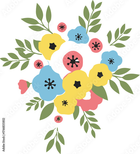 Vector art of christian cross decorated with colorful flowers