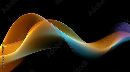Elegant Gold Blue Abstract Wave on Black Background Presentation Backdrop