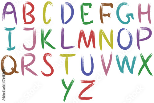 Colorful painted alphabet letters in artistic brush style creating a playful and creative typography design. Perfect for education, posters, kids’ artwork, and modern graphic projects.