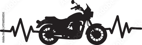 Black silhouette of motorcycle with heartbeat line