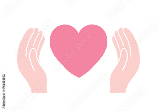 手でハートを包む 優しい色使いのイラスト