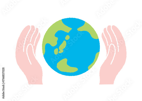 エコ 手で地球を包む 優しい色使いのイラスト