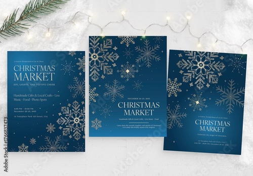 Elegant Christmas Flyer Invitation Template in Luxury Blue & Gold for Luxe Invites & Greetings Cards