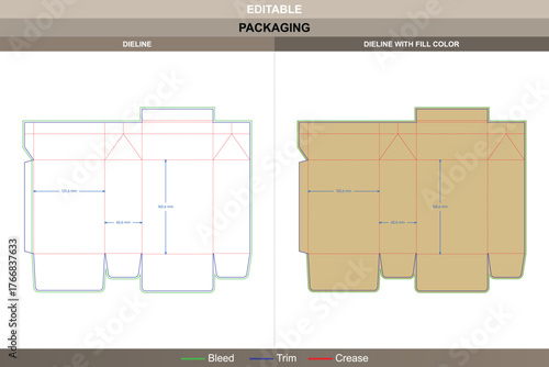 Adhesive bottom tuck end dieline arranged through vector precision printing stability and clean die line formation that strengthens the full packaging base