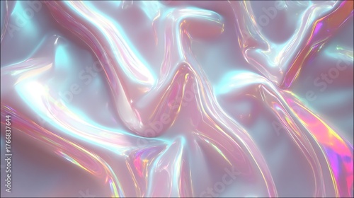 Abstract Iridescent Background Liquid Texture Swirls Holographic Waves Pastel Surface